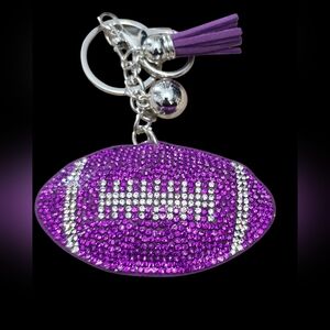 Purple and Silver Rhinestone Football Bag Charm Keychain